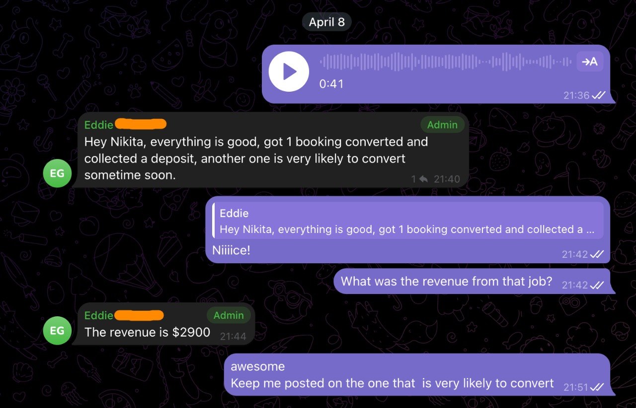 Client message from Eddie